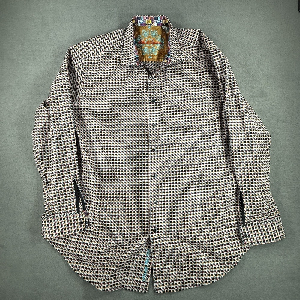 Robert Graham Men's 2XL Orange Geometric Print Flip Cuff Classic Fit L/S